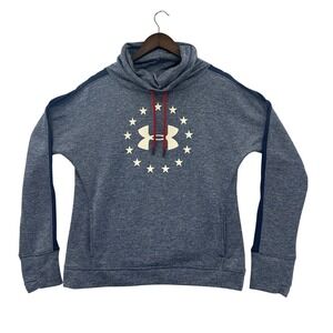 Under Armour Women's Fleece Cowl Neck Sweatshirt Blue Stars Logo Loose Fit M